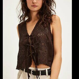 Free People Sweet Escape embroidered eyelet tie front top M